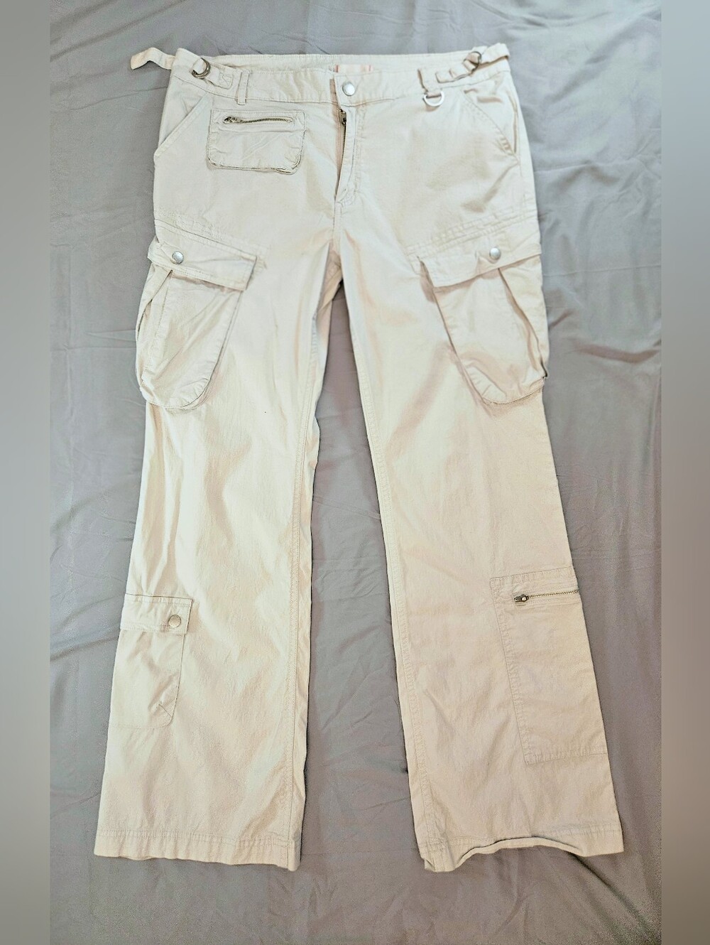 BDG Womens Cream Low Rise Utility Multi Pocket Wide Leg Cargo Pants Size 14